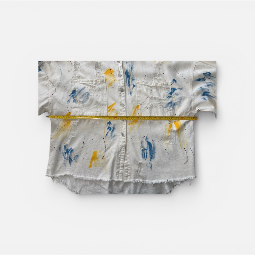 POL White Jean Jacket with Blue and Yellow Accents - Picture 12 of 12
